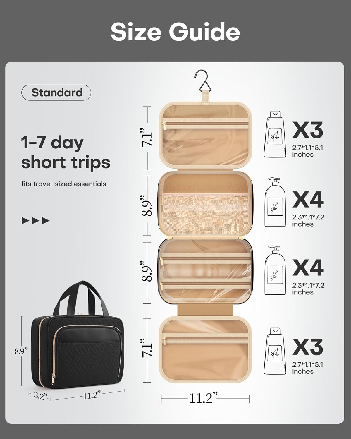 HOTOR Travel Toiletry Bag for Women & Men, Waterpr... - Image 3