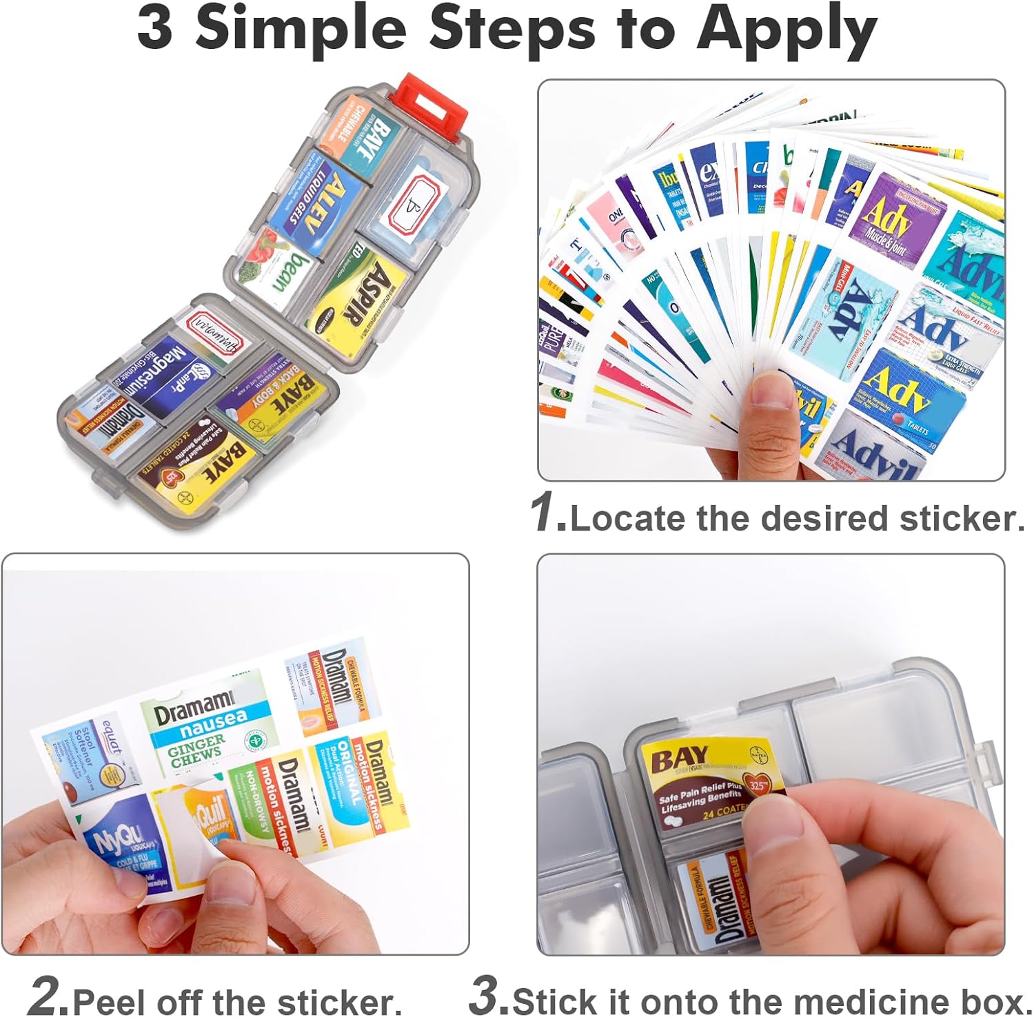 DIY Travel Pill Organizer with 260 Labels, 10 Comp... - Image 3
