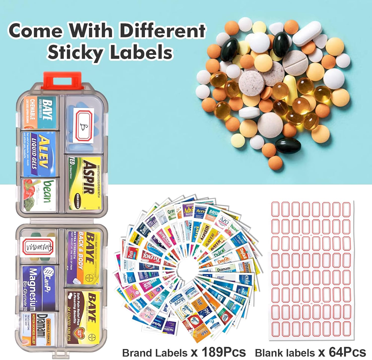 DIY Travel Pill Organizer with 260 Labels, 10 Comp... - Image 4